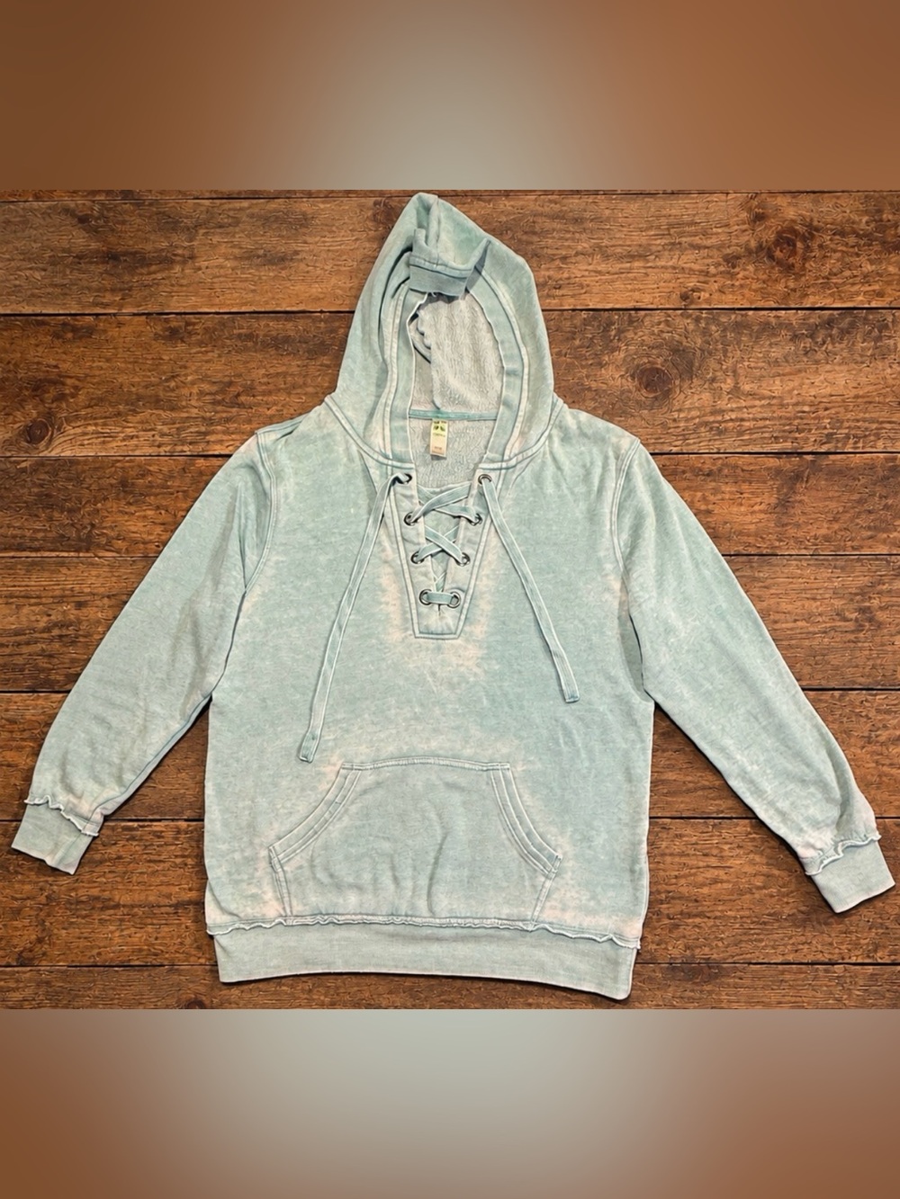 Green Tea Women’s Medium Aqua Water Lace-Up Pullover Hoodie